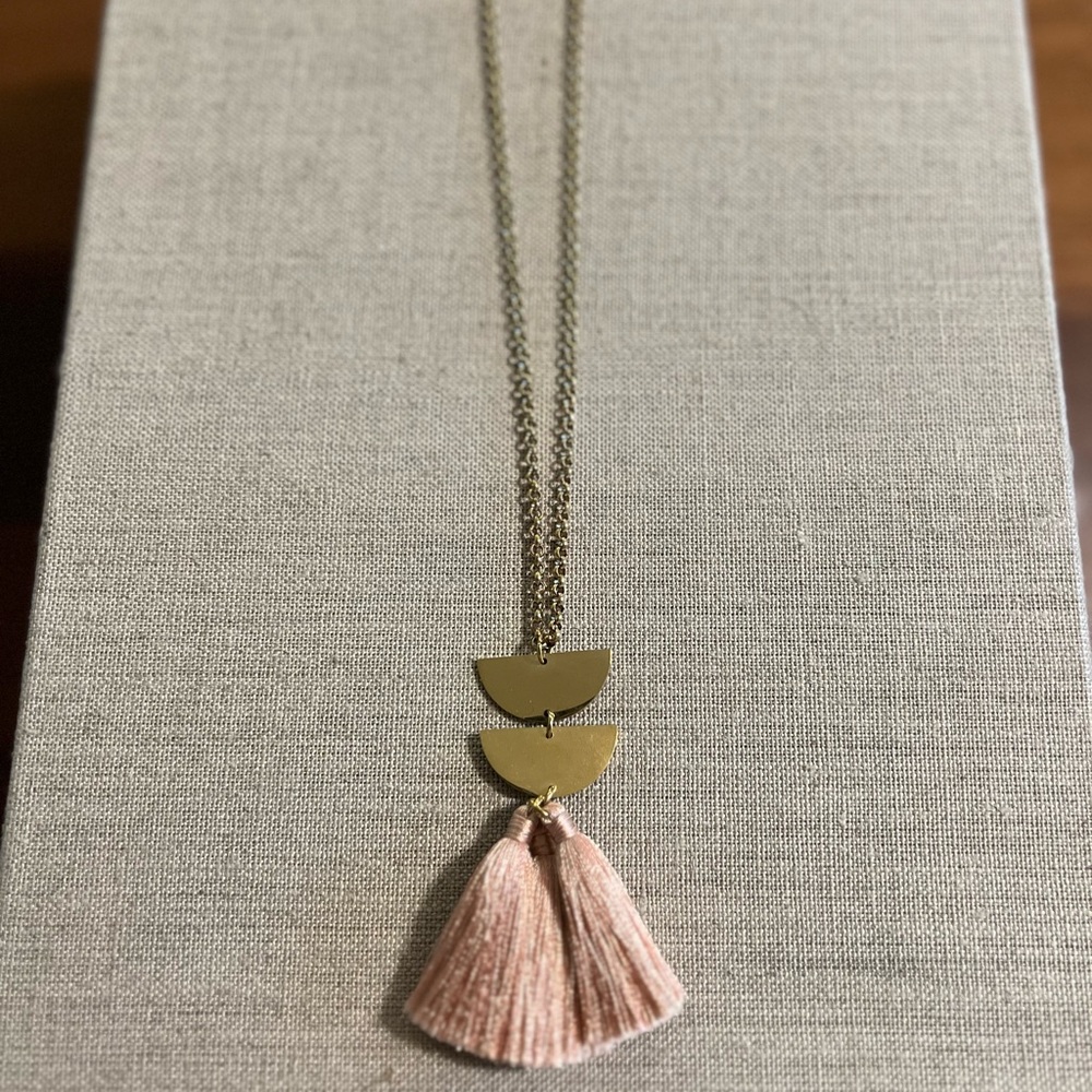 Fair Trade Gold Necklace with Blush Pink Tassel